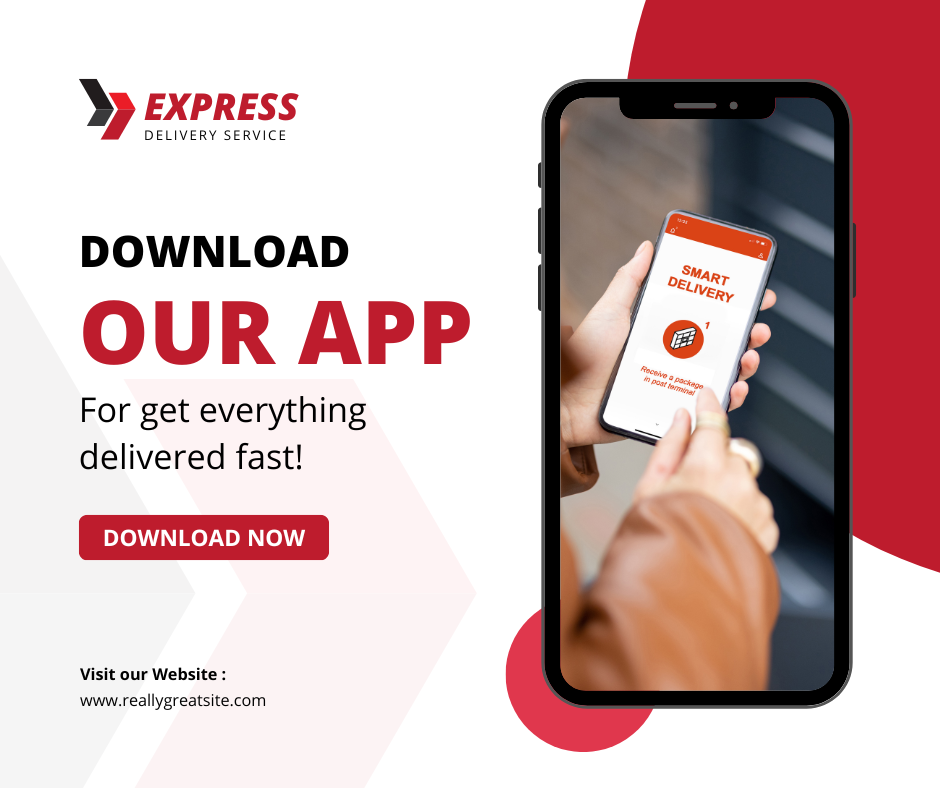 red modern delivery app online facebook post